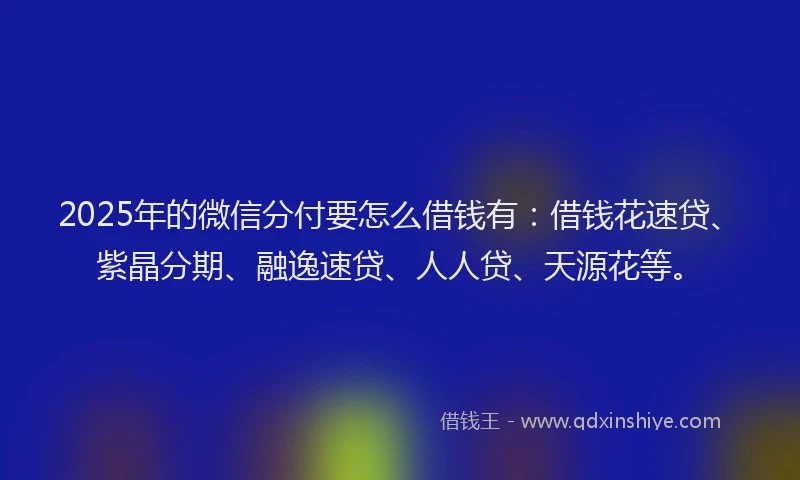 2025年的微信分付要怎么借钱有：借钱花速贷、紫晶分期、融逸速贷、人人贷、天源花等。
