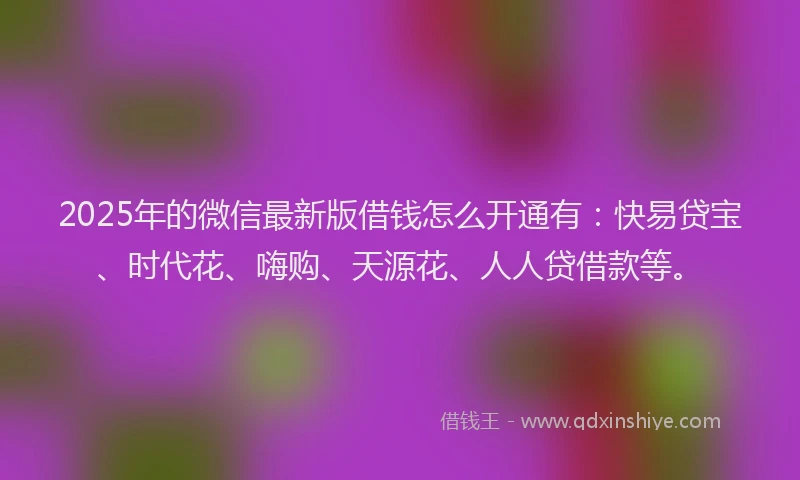 2025年的微信最新版借钱怎么开通有：快易贷宝、时代花、嗨购、天源花、人人贷借款等。