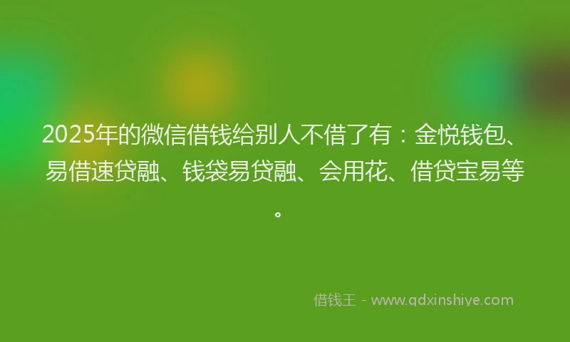 2025年的微信借钱给别人不借了有：金悦钱包、易借速贷融、钱袋易贷融、会用花、借贷宝易等。
