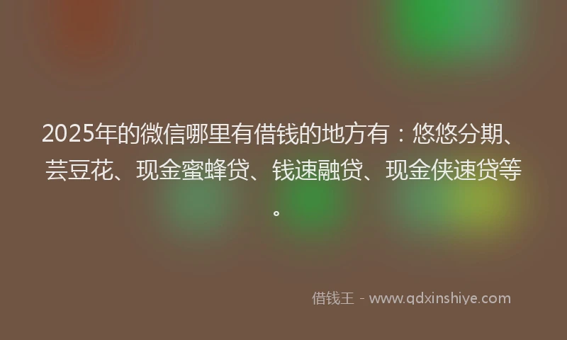 2025年的微信哪里有借钱的地方有：悠悠分期、芸豆花、现金蜜蜂贷、钱速融贷、现金侠速贷等。