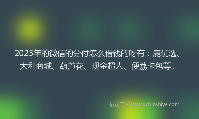 2025年的微信的分付怎么借钱的呀有：鹿优选、大利商城、葫芦花、现金超人、便荔卡包等。