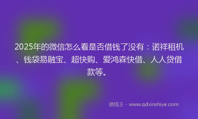 2025年的微信怎么看是否借钱了没有：诺祥租机、钱袋易融宝、超快购、爱鸿森快借、人人贷借款等。