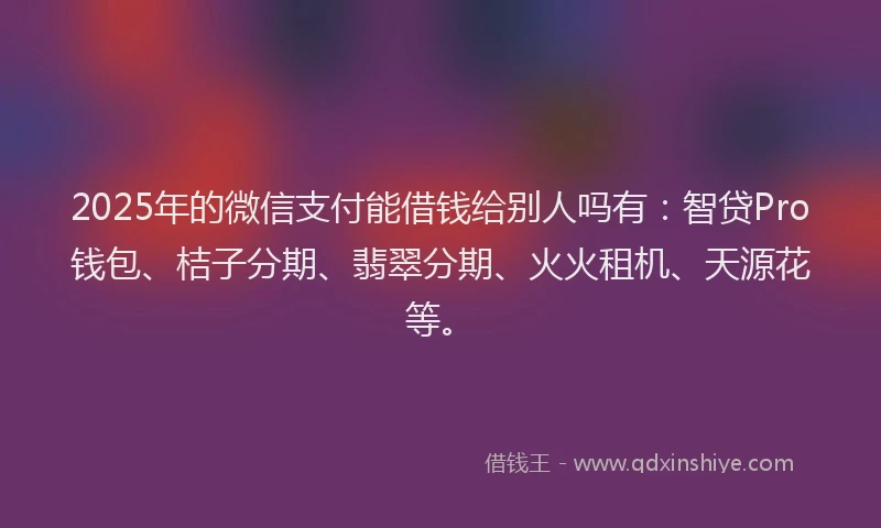 2025年的微信支付能借钱给别人吗有：智贷Pro钱包、桔子分期、翡翠分期、火火租机、天源花等。