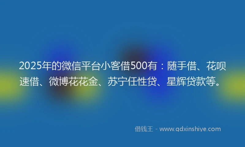 2025年的微信平台小客借500有：随手借、花呗速借、微博花花金、苏宁任性贷、星辉贷款等。