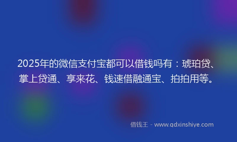 2025年的微信支付宝都可以借钱吗有：琥珀贷、掌上贷通、享来花、钱速借融通宝、拍拍用等。