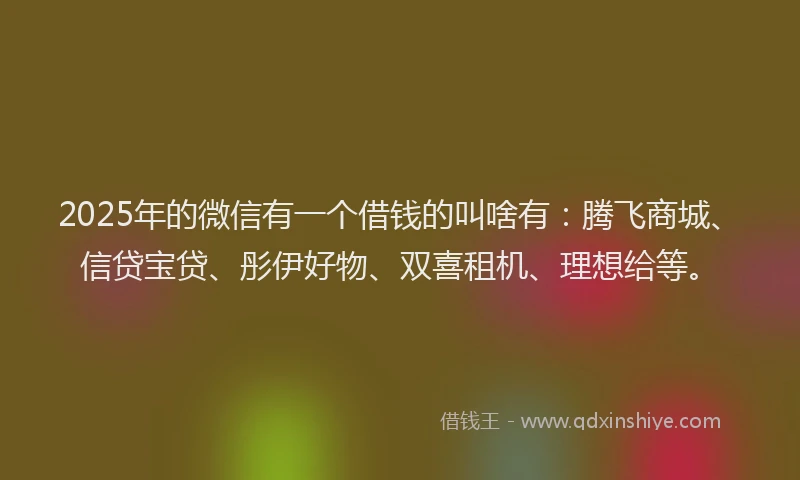 2025年的微信有一个借钱的叫啥有：腾飞商城、信贷宝贷、彤伊好物、双喜租机、理想给等。