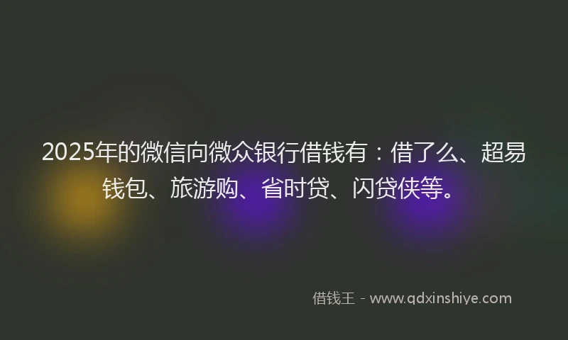2025年的微信向微众银行借钱有：借了么、超易钱包、旅游购、省时贷、闪贷侠等。