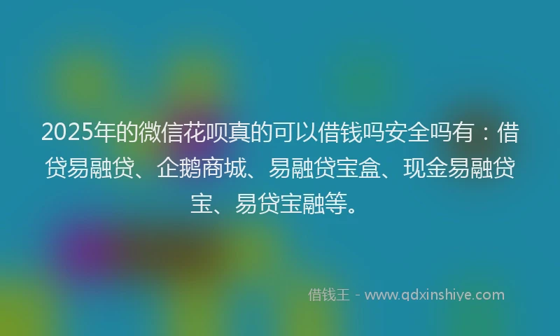 2025年的微信花呗真的可以借钱吗安全吗有：借贷易融贷、企鹅商城、易融贷宝盒、现金易融贷宝、易贷宝融等。