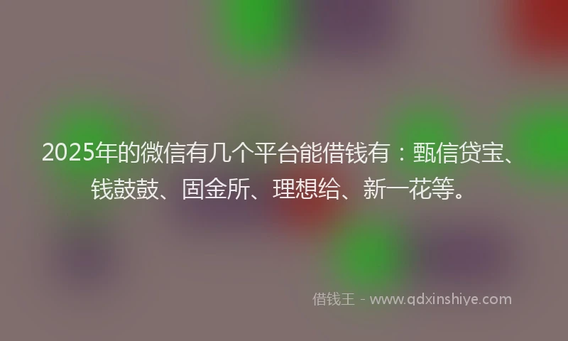 2025年的微信有几个平台能借钱有：甄信贷宝、钱鼓鼓、固金所、理想给、新一花等。