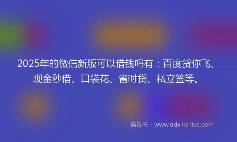 2025年的微信新版可以借钱吗有：百度贷你飞、现金秒借、口袋花、省时贷、私立签等。