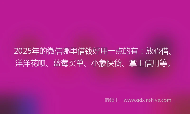 2025年的微信哪里借钱好用一点的有：放心借、洋洋花呗、蓝莓买单、小象快贷、掌上信用等。