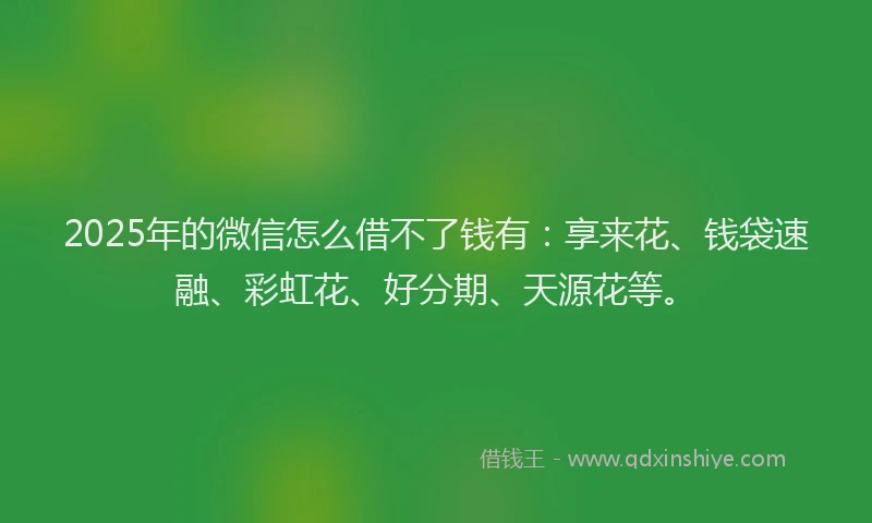 2025年的微信怎么借不了钱有：享来花、钱袋速融、彩虹花、好分期、天源花等。
