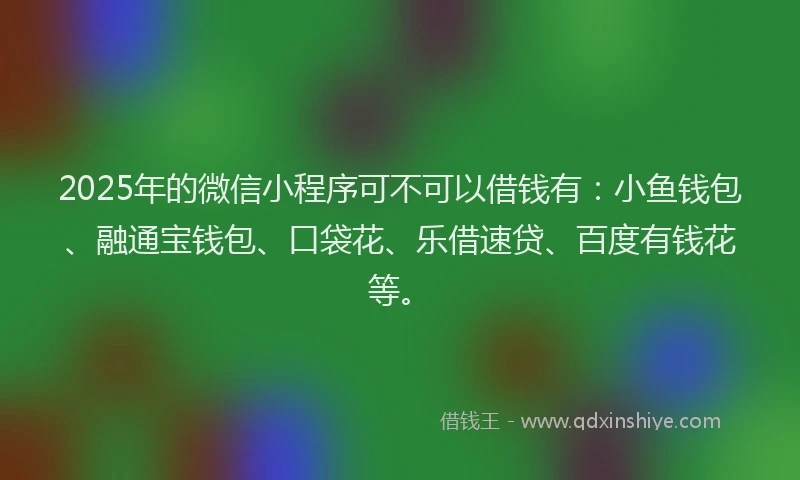 2025年的微信小程序可不可以借钱有：小鱼钱包、融通宝钱包、口袋花、乐借速贷、百度有钱花等。