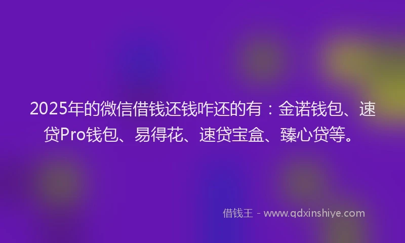 2025年的微信借钱还钱咋还的有：金诺钱包、速贷Pro钱包、易得花、速贷宝盒、臻心贷等。