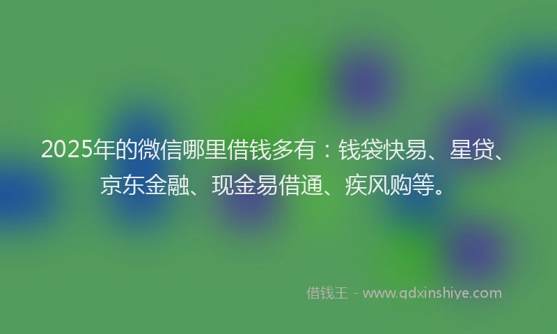 2025年的微信哪里借钱多有：钱袋快易、星贷、京东金融、现金易借通、疾风购等。