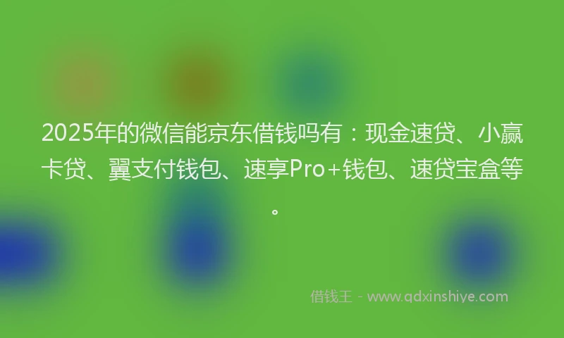 2025年的微信能京东借钱吗有：现金速贷、小赢卡贷、翼支付钱包、速享Pro+钱包、速贷宝盒等。
