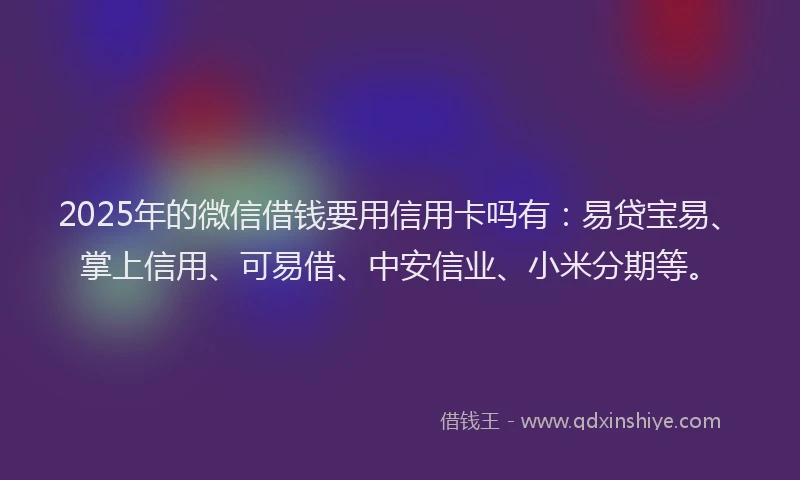 2025年的微信借钱要用信用卡吗有：易贷宝易、掌上信用、可易借、中安信业、小米分期等。