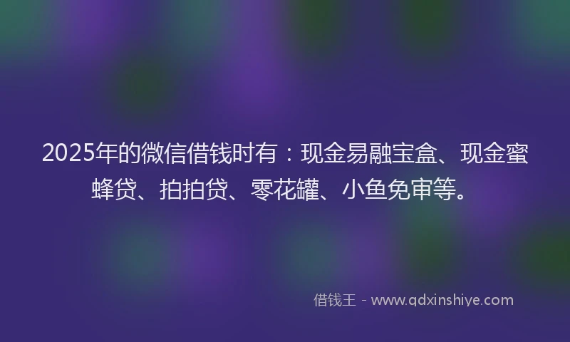 2025年的微信借钱时有：现金易融宝盒、现金蜜蜂贷、拍拍贷、零花罐、小鱼免审等。