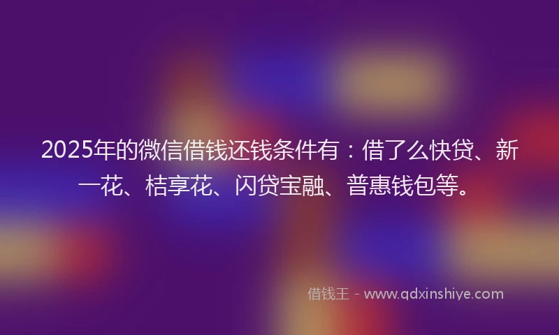 2025年的微信借钱还钱条件有：借了么快贷、新一花、桔享花、闪贷宝融、普惠钱包等。