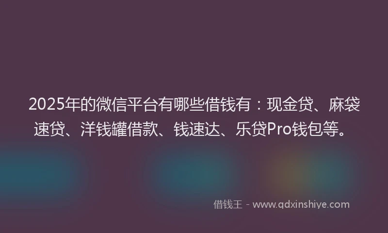 2025年的微信平台有哪些借钱有：现金贷、麻袋速贷、洋钱罐借款、钱速达、乐贷Pro钱包等。