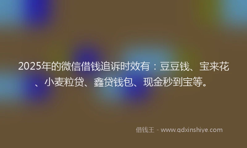 2025年的微信借钱追诉时效有：豆豆钱、宝来花、小麦粒贷、鑫贷钱包、现金秒到宝等。