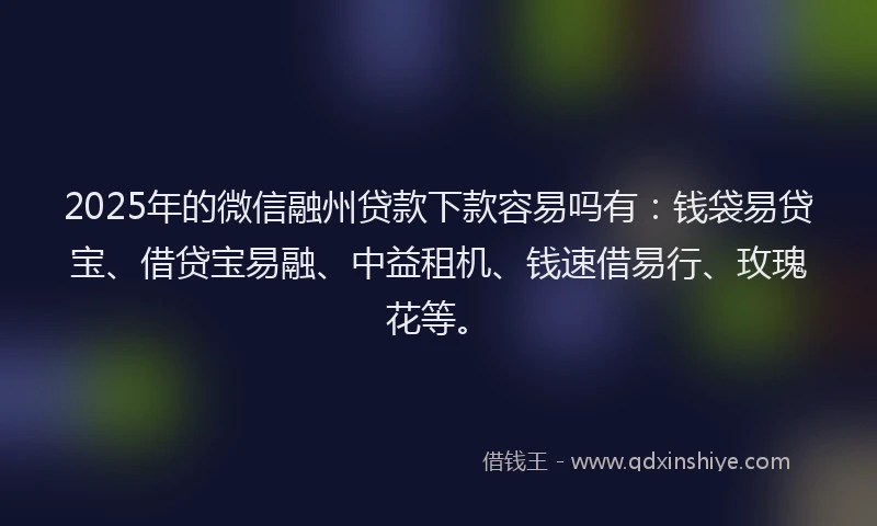 2025年的微信融州贷款下款容易吗有：钱袋易贷宝、借贷宝易融、中益租机、钱速借易行、玫瑰花等。