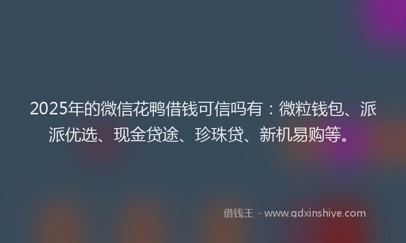 2025年的微信花鸭借钱可信吗有：微粒钱包、派派优选、现金贷途、珍珠贷、新机易购等。