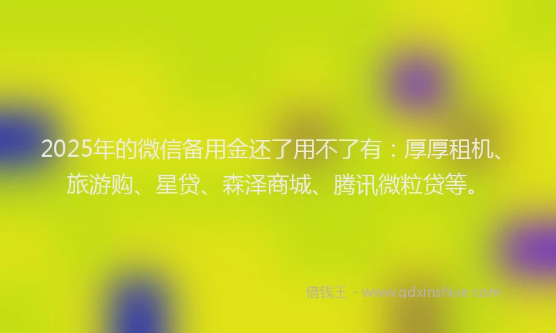 2025年的微信备用金还了用不了有：厚厚租机、旅游购、星贷、森泽商城、腾讯微粒贷等。