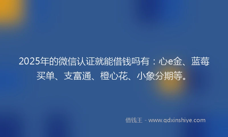 2025年的微信认证就能借钱吗有：心e金、蓝莓买单、支富通、橙心花、小象分期等。