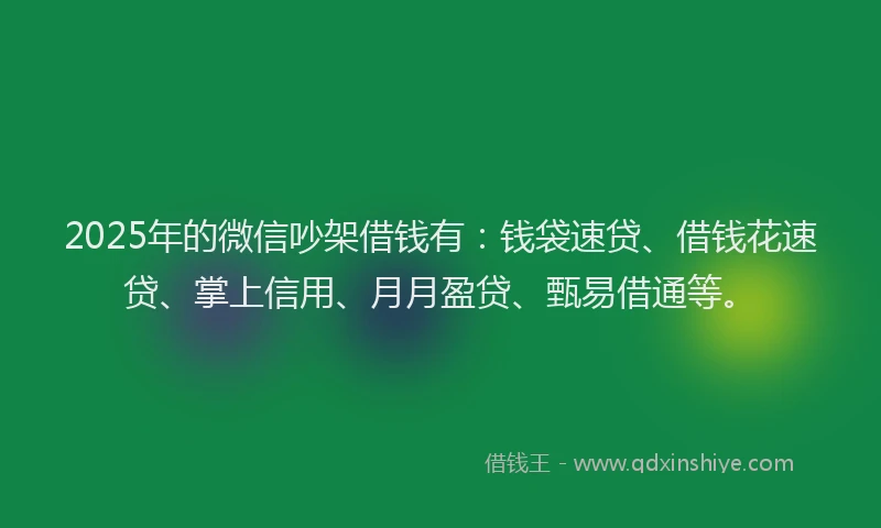 2025年的微信吵架借钱有：钱袋速贷、借钱花速贷、掌上信用、月月盈贷、甄易借通等。