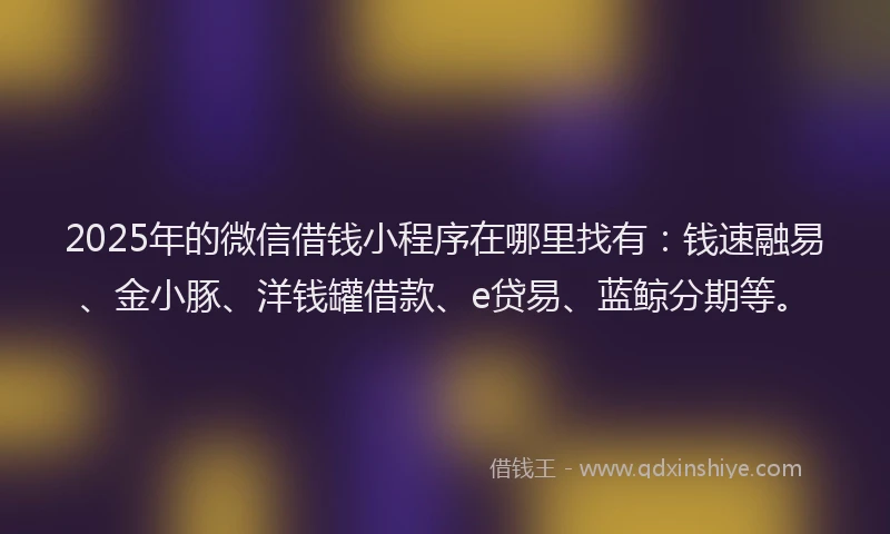 2025年的微信借钱小程序在哪里找有：钱速融易、金小豚、洋钱罐借款、e贷易、蓝鲸分期等。