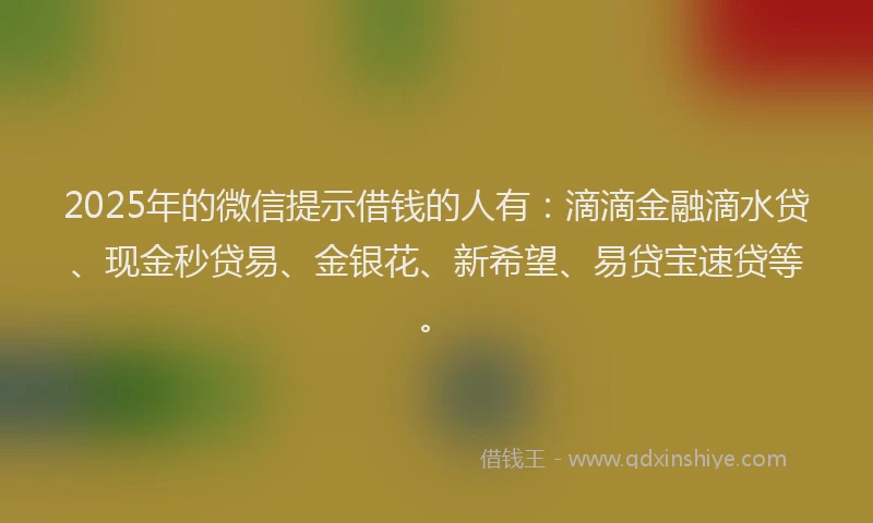 2025年的微信提示借钱的人有：滴滴金融滴水贷、现金秒贷易、金银花、新希望、易贷宝速贷等。