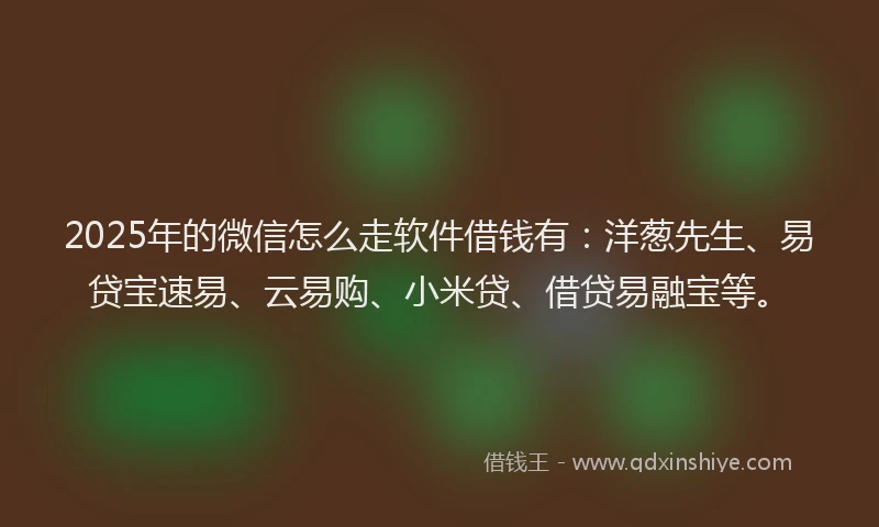 2025年的微信怎么走软件借钱有：洋葱先生、易贷宝速易、云易购、小米贷、借贷易融宝等。