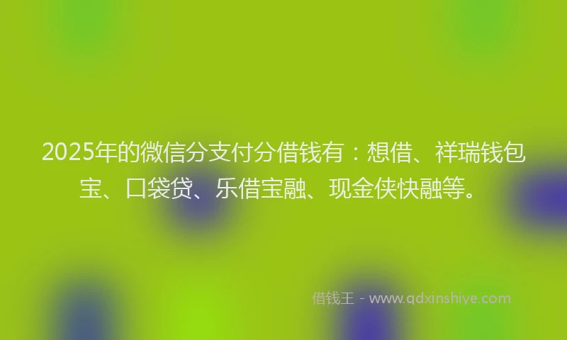 2025年的微信分支付分借钱有：想借、祥瑞钱包宝、口袋贷、乐借宝融、现金侠快融等。