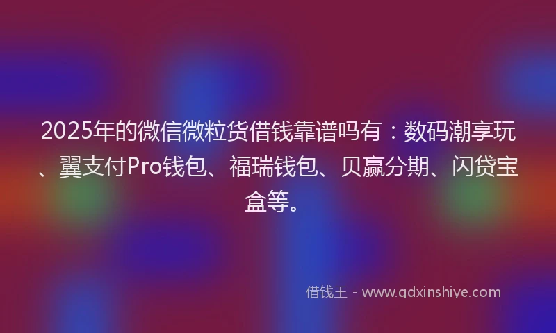 2025年的微信微粒货借钱靠谱吗有：数码潮享玩、翼支付Pro钱包、福瑞钱包、贝赢分期、闪贷宝盒等。