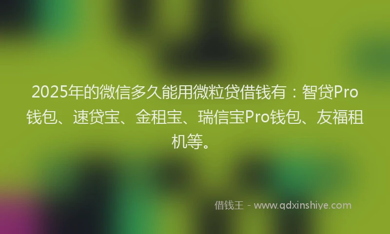 2025年的微信多久能用微粒贷借钱有：智贷Pro钱包、速贷宝、金租宝、瑞信宝Pro钱包、友福租机等。