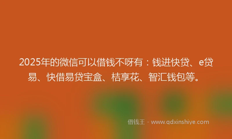 2025年的微信可以借钱不呀有：钱进快贷、e贷易、快借易贷宝盒、桔享花、智汇钱包等。