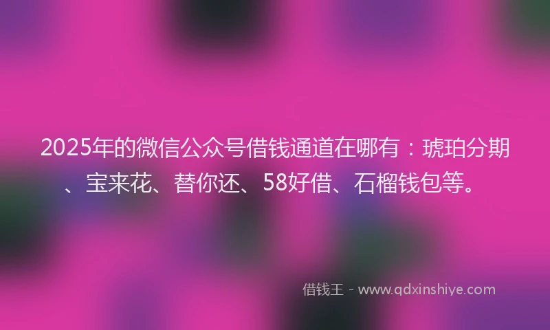 2025年的微信公众号借钱通道在哪有：琥珀分期、宝来花、替你还、58好借、石榴钱包等。
