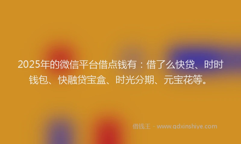 2025年的微信平台借点钱有：借了么快贷、时时钱包、快融贷宝盒、时光分期、元宝花等。
