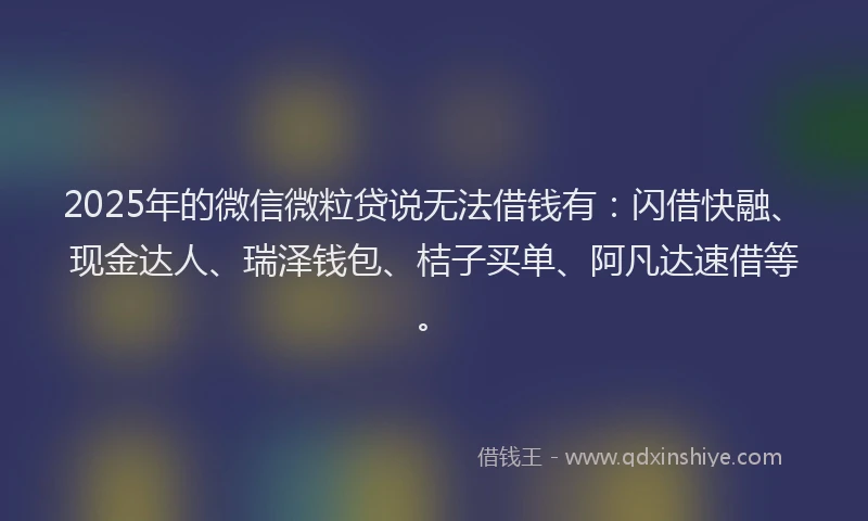 2025年的微信微粒贷说无法借钱有：闪借快融、现金达人、瑞泽钱包、桔子买单、阿凡达速借等。