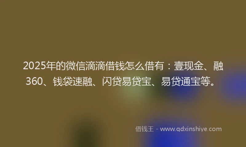 2025年的微信滴滴借钱怎么借有：壹现金、融360、钱袋速融、闪贷易贷宝、易贷通宝等。