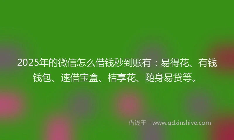 2025年的微信怎么借钱秒到账有：易得花、有钱钱包、速借宝盒、桔享花、随身易贷等。
