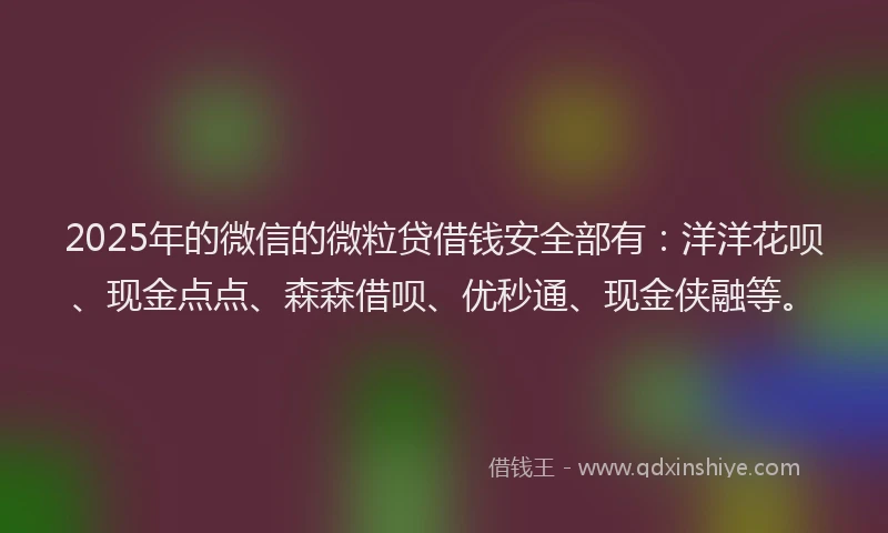 2025年的微信的微粒贷借钱安全部有：洋洋花呗、现金点点、森森借呗、优秒通、现金侠融等。