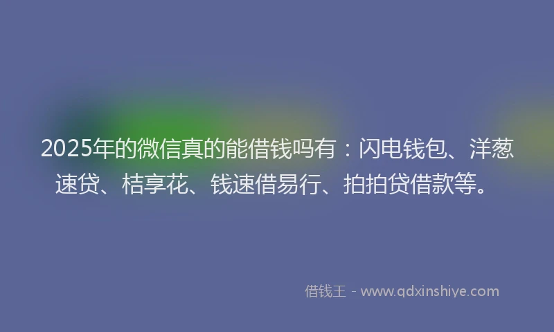 2025年的微信真的能借钱吗有：闪电钱包、洋葱速贷、桔享花、钱速借易行、拍拍贷借款等。