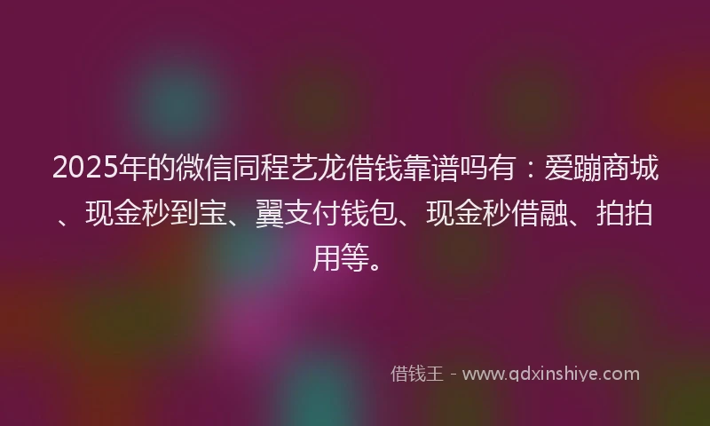 2025年的微信同程艺龙借钱靠谱吗有：爱蹦商城、现金秒到宝、翼支付钱包、现金秒借融、拍拍用等。
