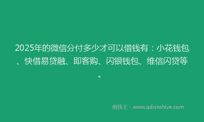 2025年的微信分付多少才可以借钱有：小花钱包、快借易贷融、即客购、闪银钱包、维信闪贷等。