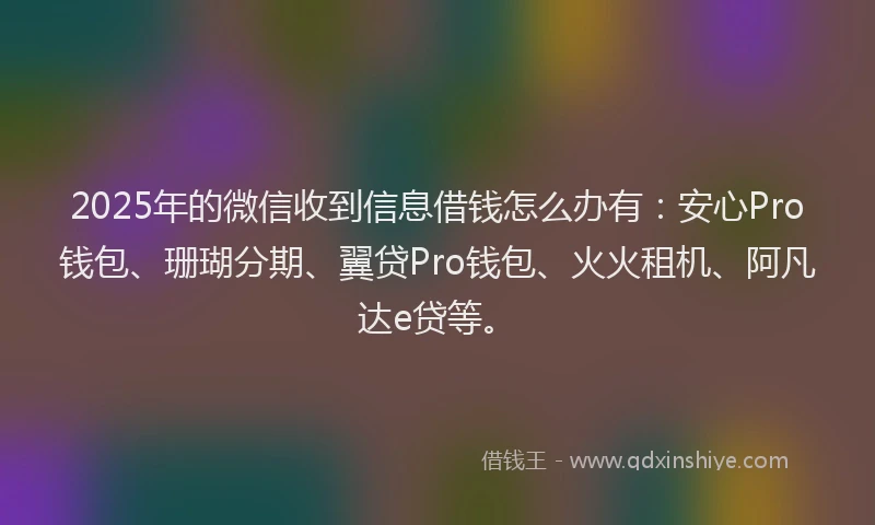 2025年的微信收到信息借钱怎么办有：安心Pro钱包、珊瑚分期、翼贷Pro钱包、火火租机、阿凡达e贷等。