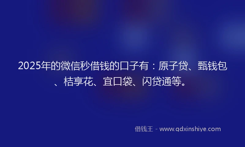 2025年的微信秒借钱的口子有：原子贷、甄钱包、桔享花、宜口袋、闪贷通等。