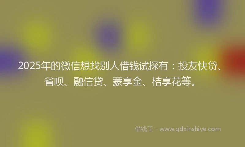 2025年的微信想找别人借钱试探有：投友快贷、省呗、融信贷、蒙享金、桔享花等。