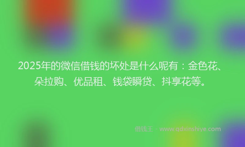 2025年的微信借钱的坏处是什么呢有：金色花、朵拉购、优品租、钱袋瞬贷、抖享花等。